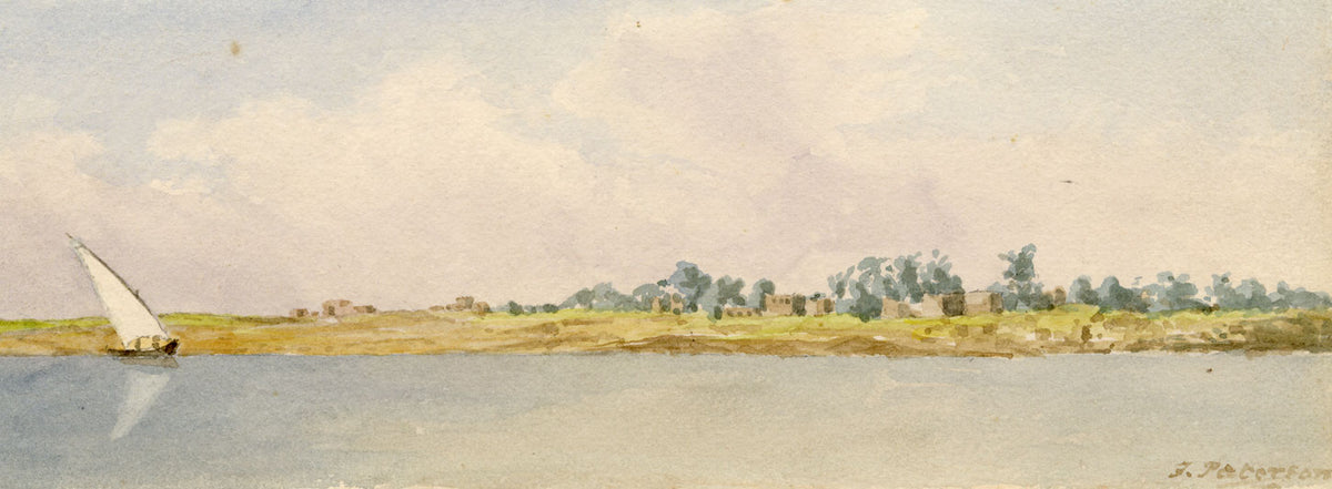 F. Paterson, Bank of the Nile, Egypt – Original 1905 watercolour painting