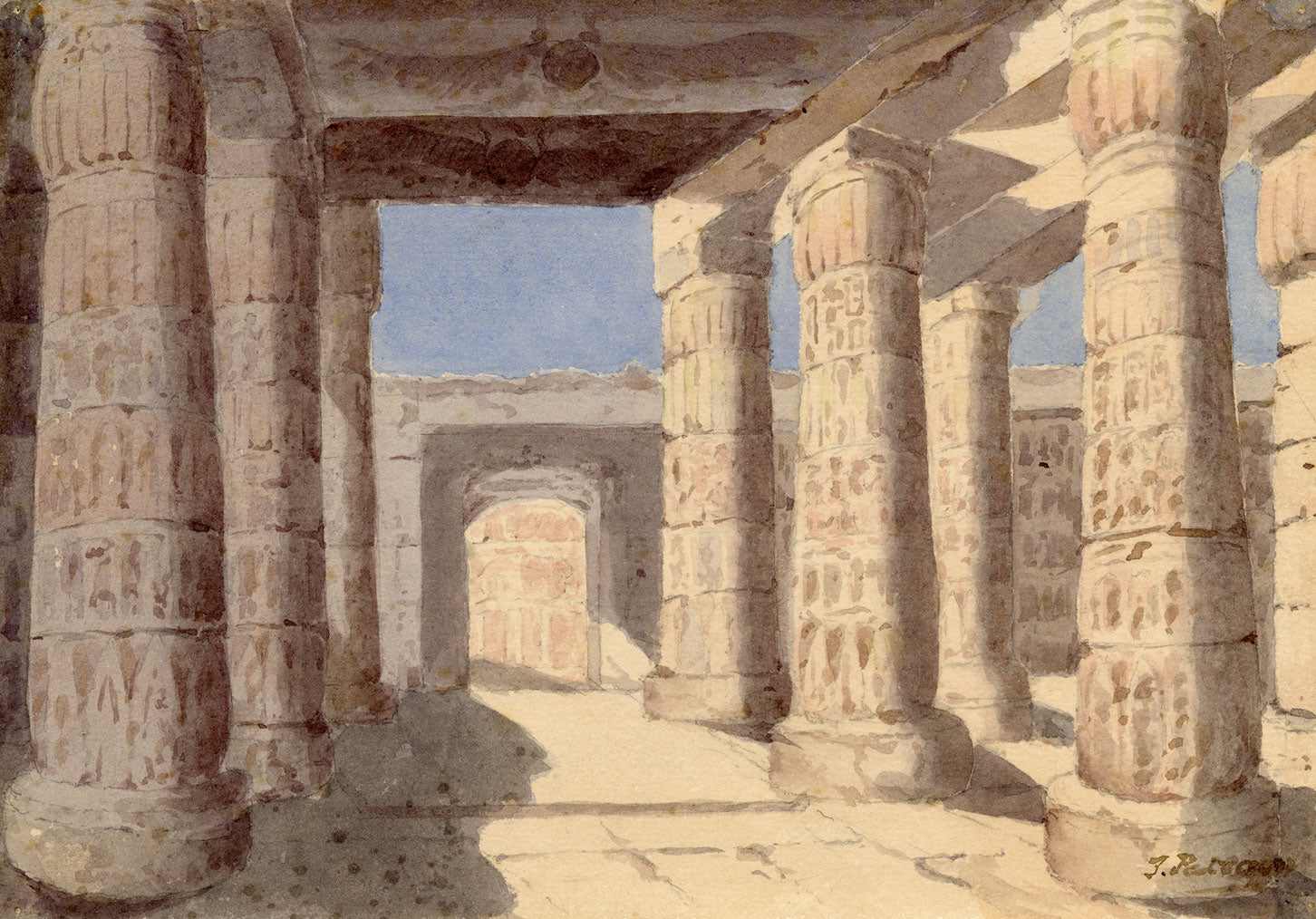 F. Paterson, Temple of Seti, Abydos, Egypt – Original 1905 watercolour painting