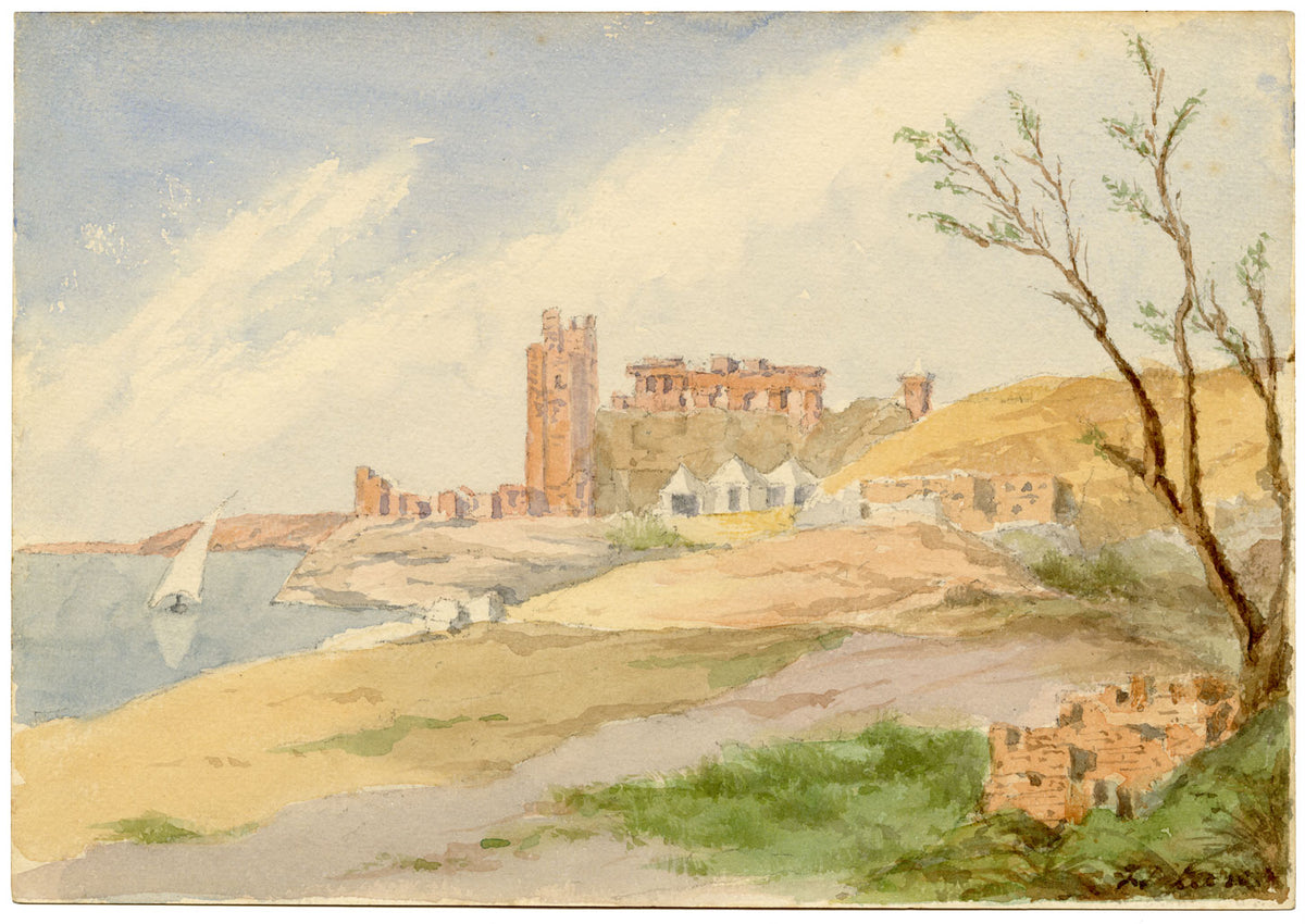 F. Paterson, Temple of Kom Ombo on the Nile, Egypt – 1914 watercolour painting