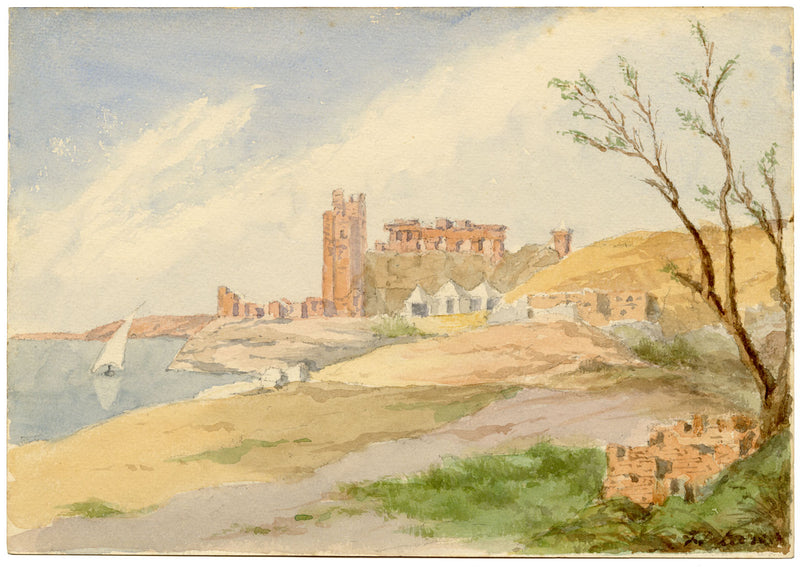 F. Paterson, Temple of Kom Ombo on the Nile, Egypt – 1914 watercolour painting