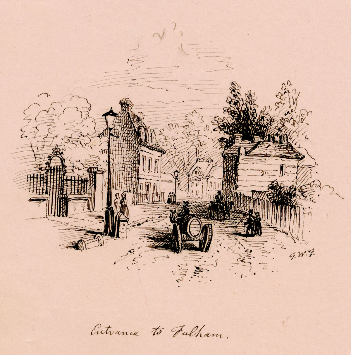 F.W.F., Entrance to Fulham – Original early 19th-century pen & ink drawing