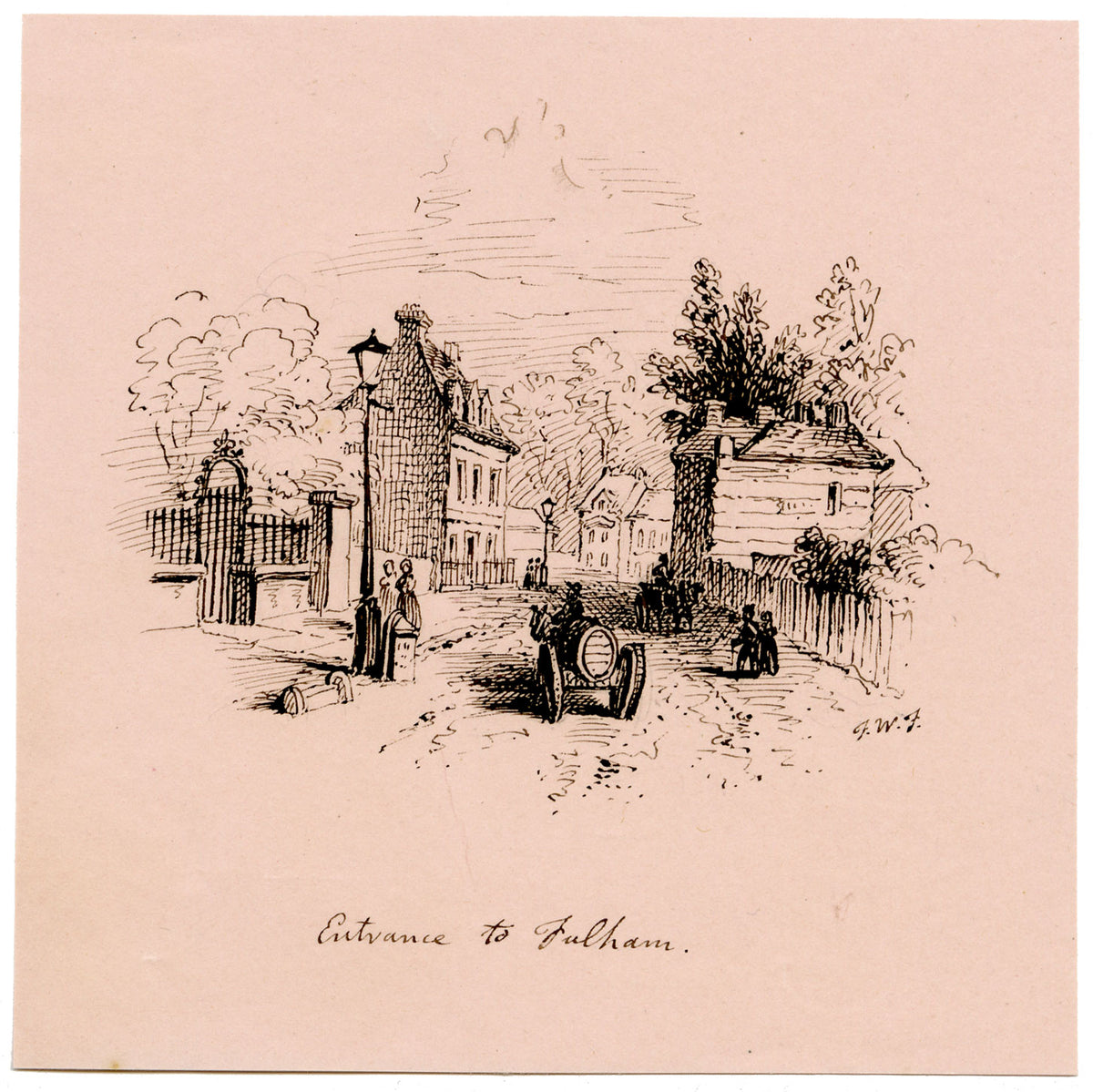 F.W.F., Entrance to Fulham – Original early 19th-century pen & ink drawing