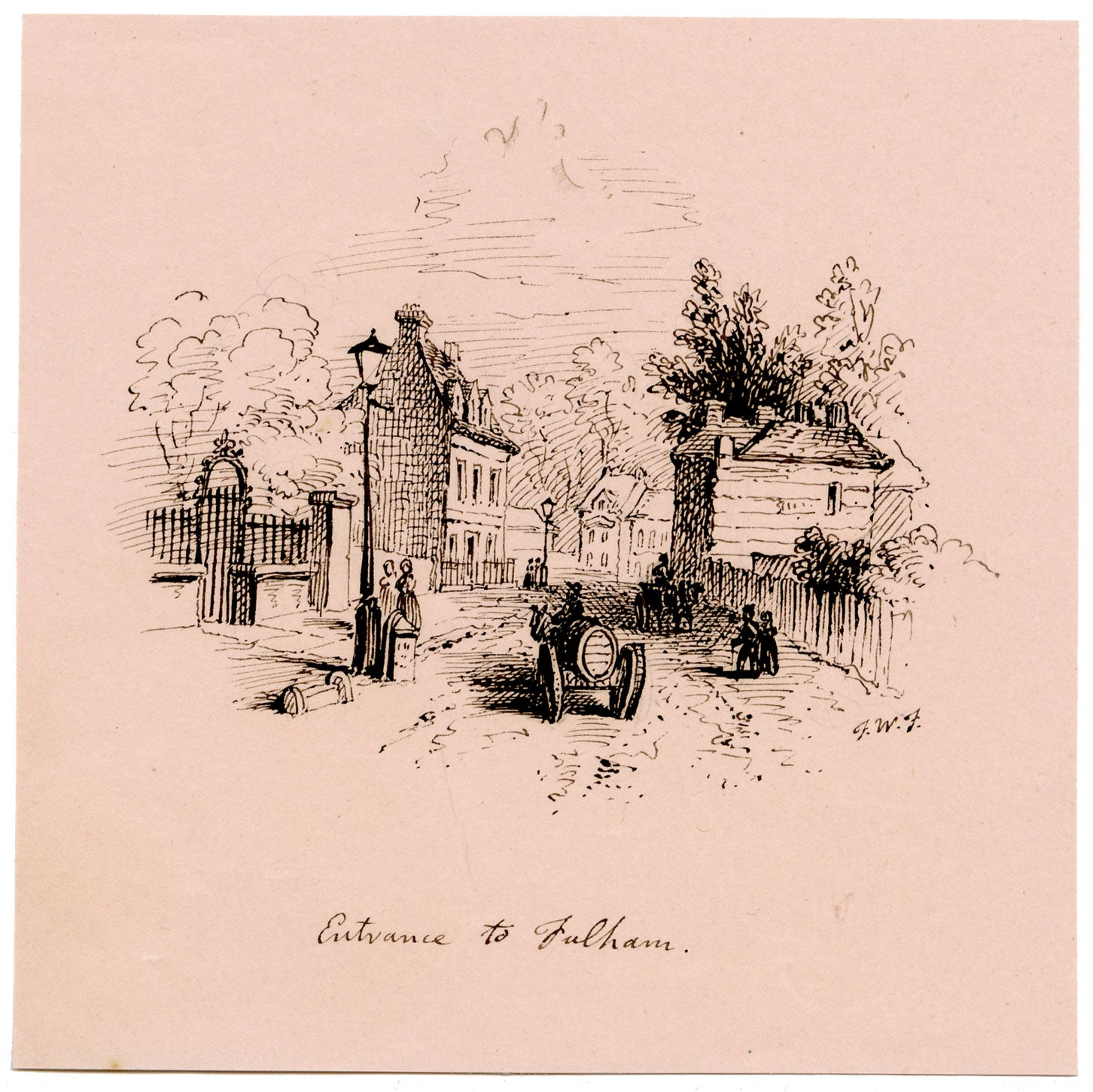 F.W.F., Entrance to Fulham – Original early 19th-century pen & ink drawing