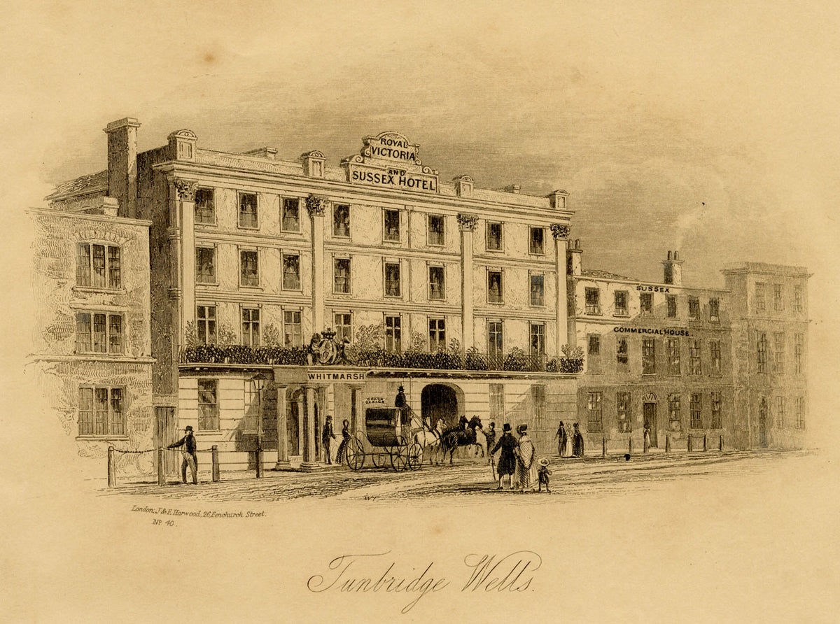 Royal Victorian & Sussex Hotel, Tunbridge Wells, Kent – 1840 engraving print