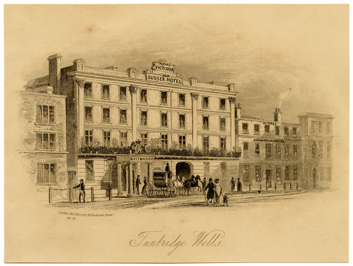 Royal Victorian &amp; Sussex Hotel, Tunbridge Wells, Kent – ​​stampa incisa del 1840