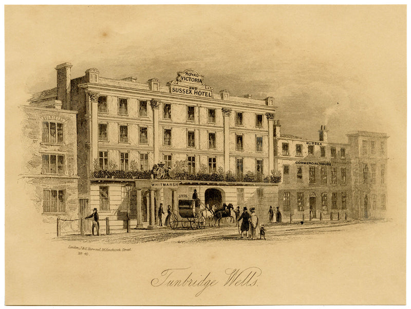 Royal Victorian &amp; Sussex Hotel, Tunbridge Wells, Kent – ​​stampa incisa del 1840