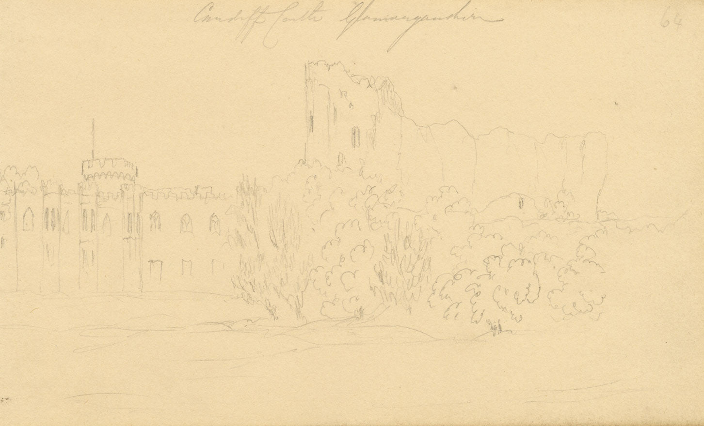 Alfred Swaine Taylor, Cardiff Castle, Wales – Original c.1833 graphite drawing