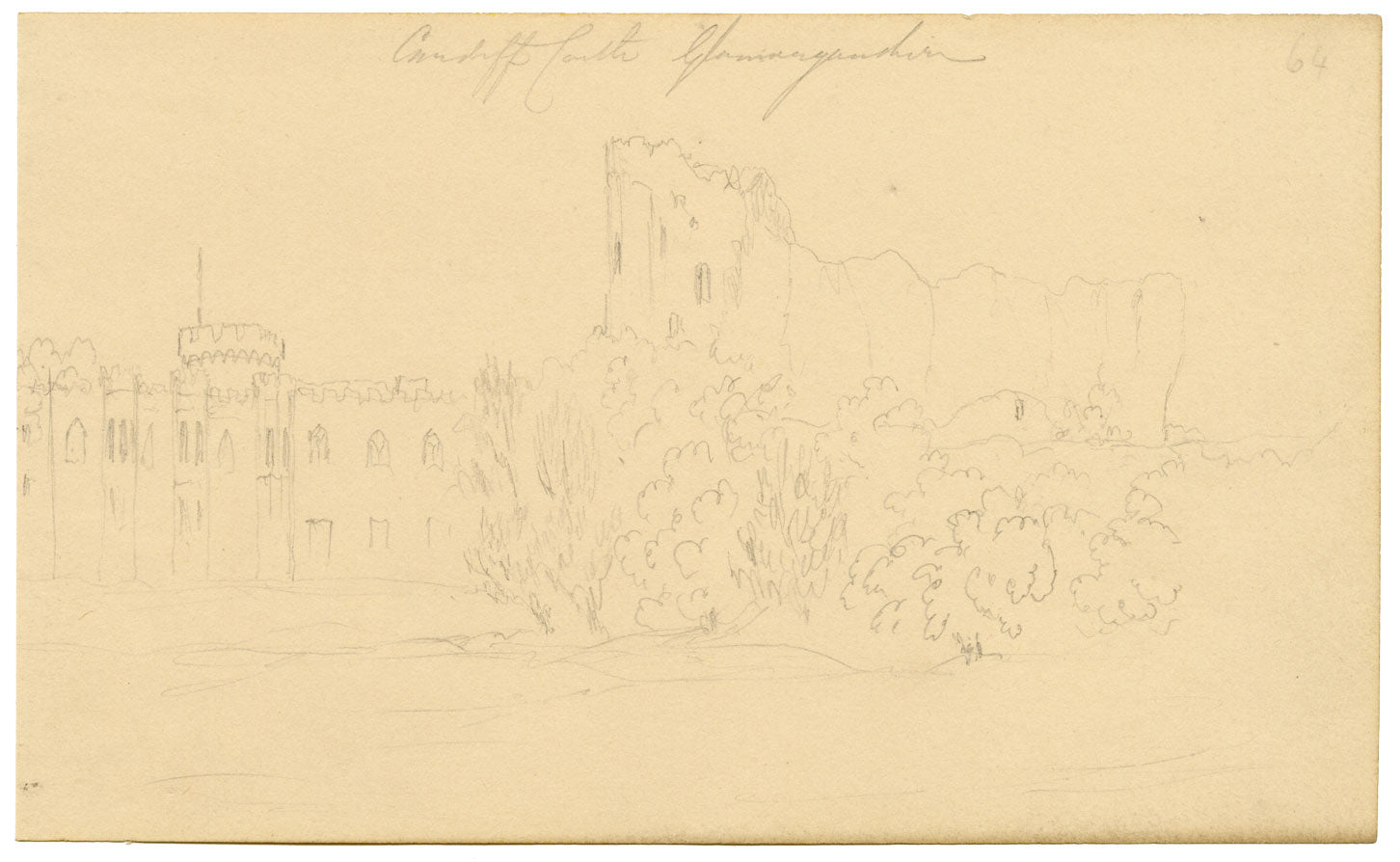 Alfred Swaine Taylor, Cardiff Castle, Wales – Original c.1833 graphite drawing