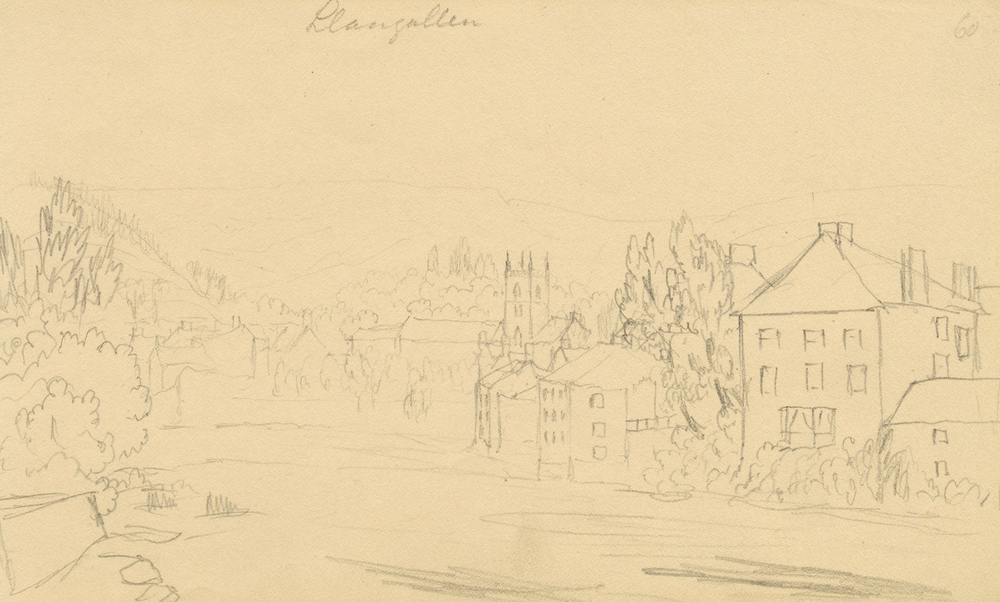 Alfred Swaine Taylor, Llangollen, Wales – Original c.1833 graphite drawing