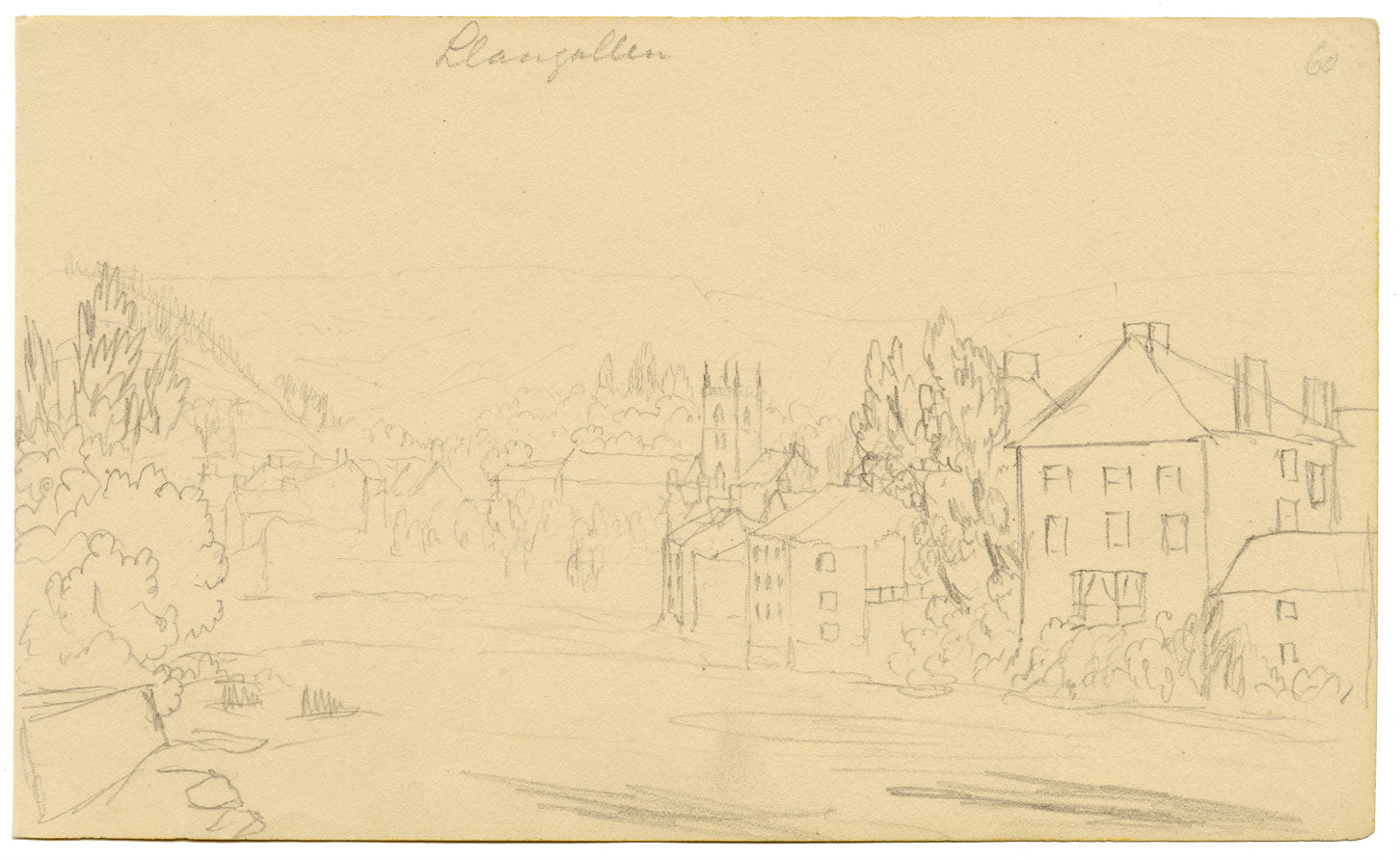 Alfred Swaine Taylor, Llangollen, Wales – Original c.1833 graphite drawing