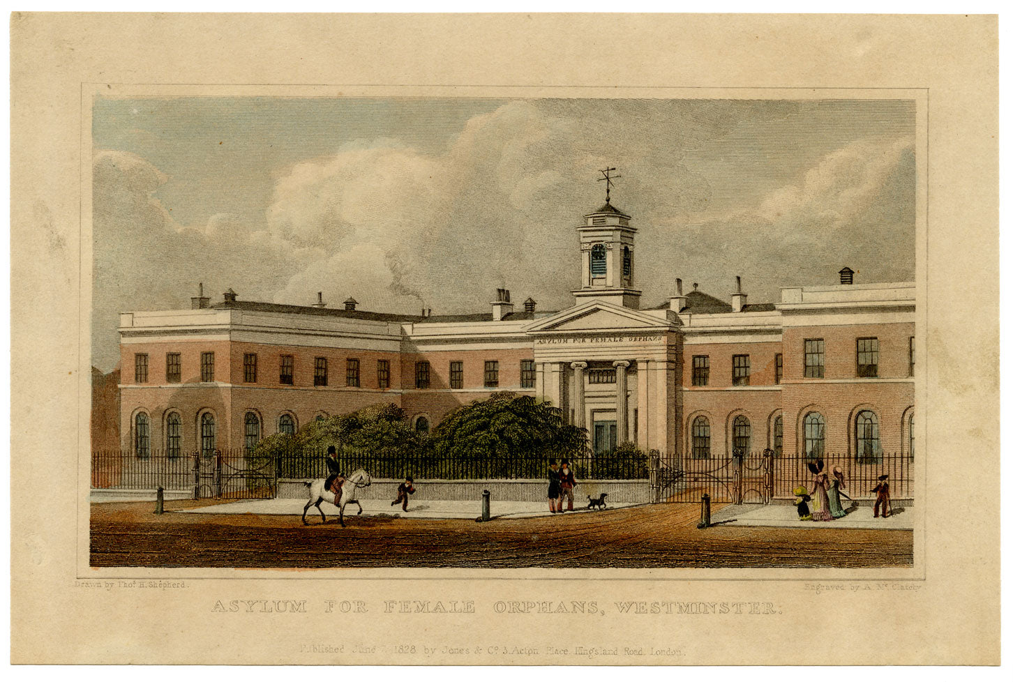 A. McClatchy, Asylum For Female Orphans, Westminster – 1828 engraving print