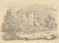 Rural Church In a Landscape – Original mid-19th-century graphite drawing