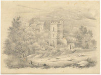 Rural Church In a Landscape – Original mid-19th-century graphite drawing