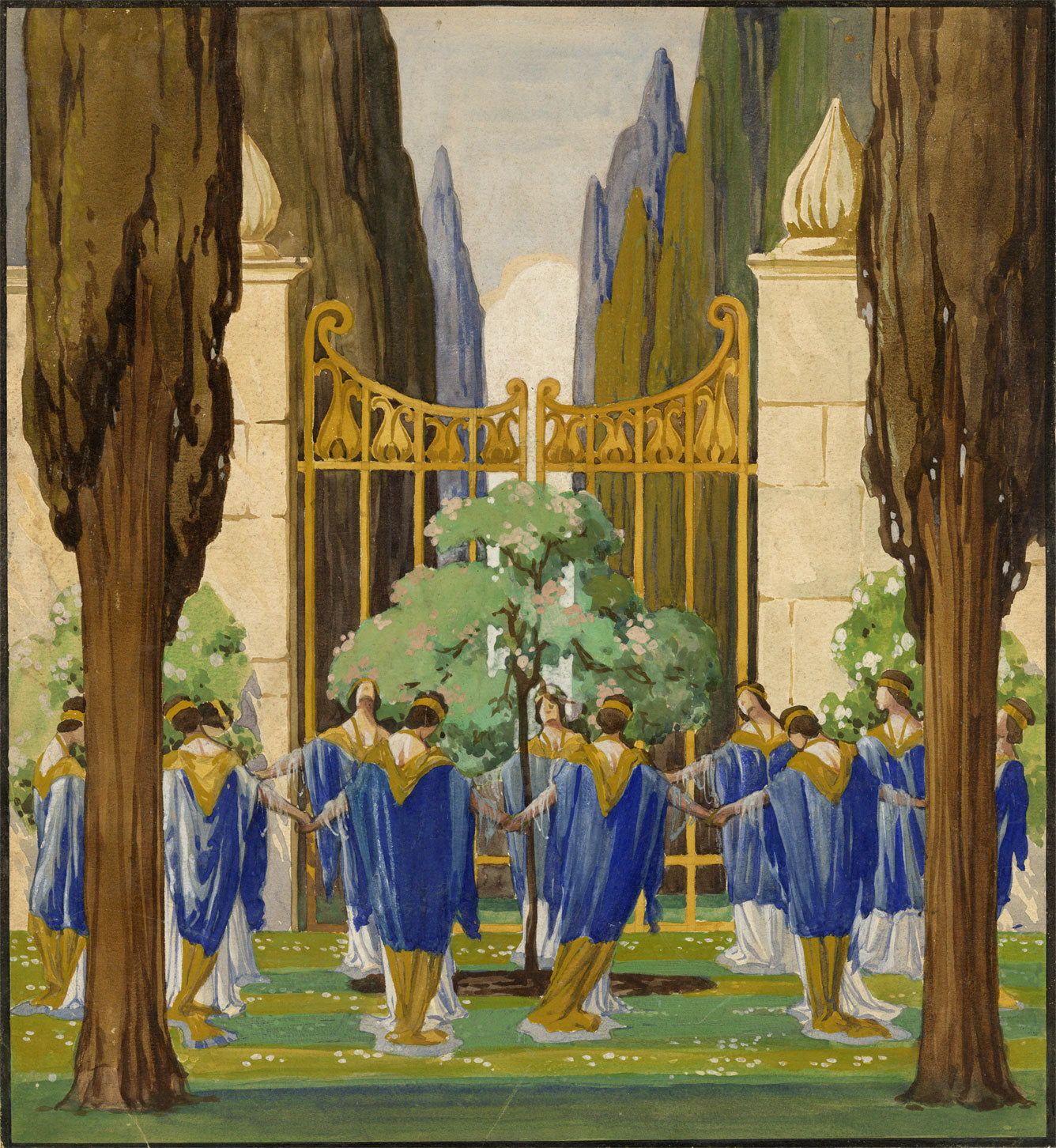 Cerchio di Frederick Cayley Robinson, scenografia simbolista – pittura a guazzo degli anni '10