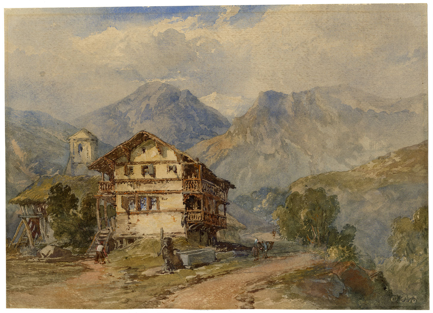 James Duffield Harding OWS, Chalet in the Swiss Alps – mid-C19th watercolour