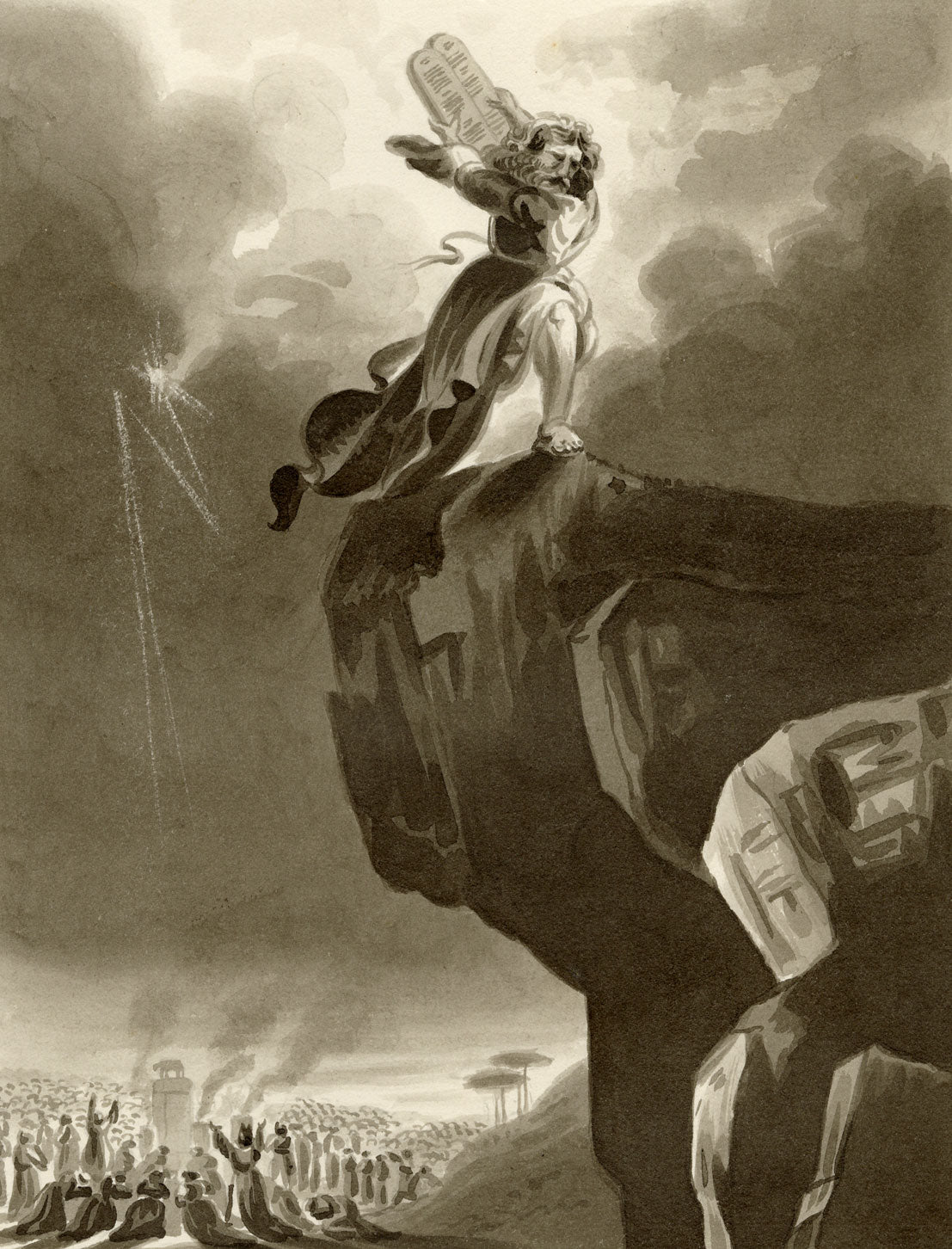 R.J. Blesard, Moses Breaking the Tablets – Original 1835 watercolour painting