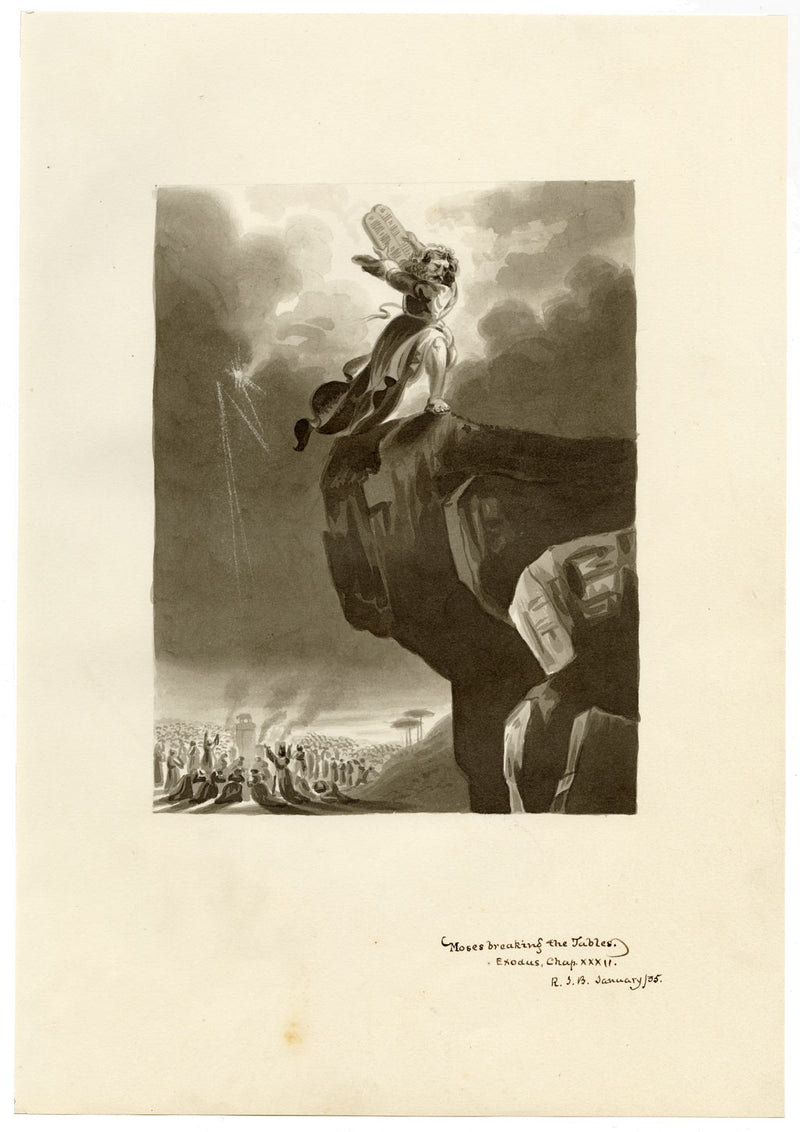 R.J. Blesard, Moses Breaking the Tablets – Original 1835 watercolour painting