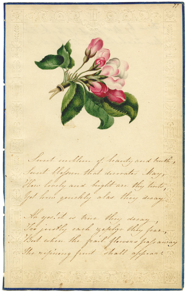 Arabella Prest, Apple Blossom & Poem – Original c.1820 watercolour painting