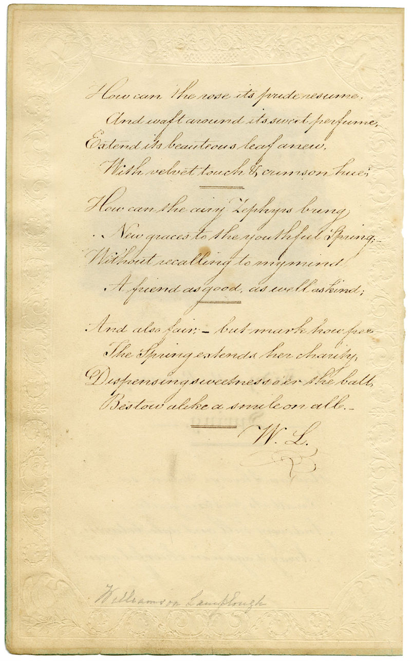 William Lamplough, A una signora al ritorno della primavera – acquerello del 1820 circa