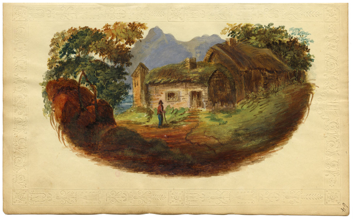 Figura di Thatched Cottage – Dipinto ad acquerello originale del 1820 circa