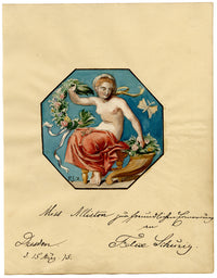 Felix Schurig, Ninfa con cornucopia e ghirlanda di fiori – acquerello del 1875