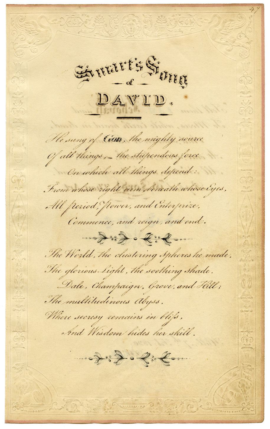 Thomas Ward, manoscritto manoscritto su lastra di rame 'Smart's Song of David' – 1820