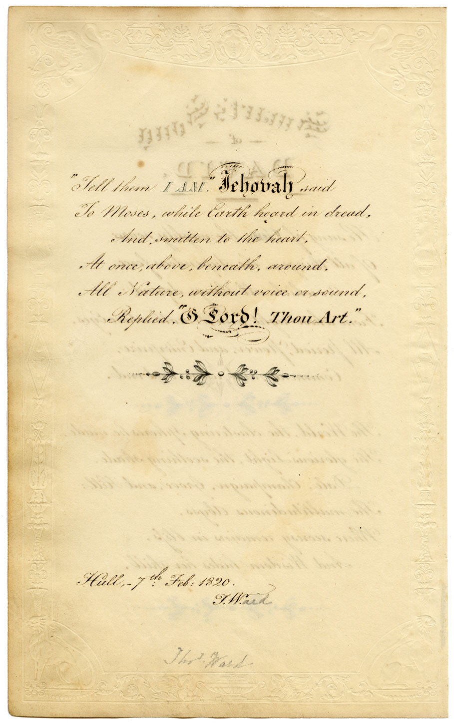 Thomas Ward, Handwritten Copperplate Manuscript 'Smart's Song of David' – 1820