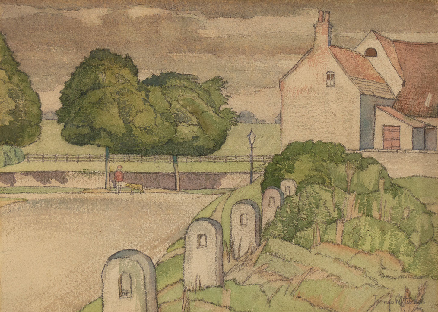 James Walker Tucker, Boundary Stones – Original c.1930s watercolour painting