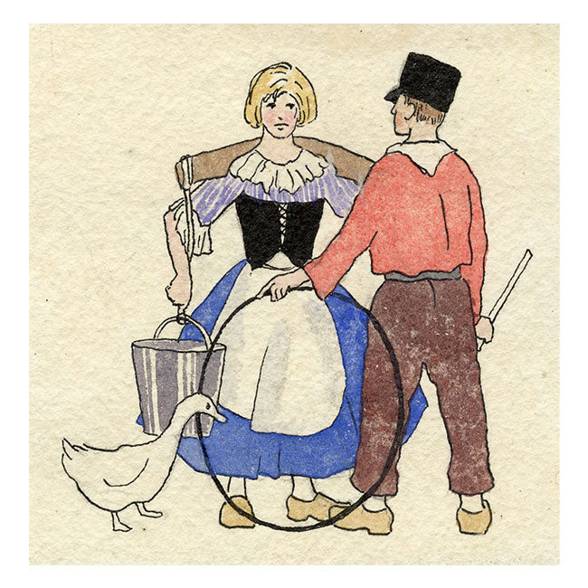 Dutch Milkmaid Illustration – Original 1920s watercolour painting
