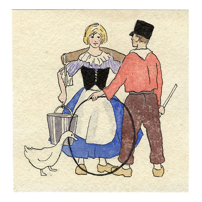 Dutch Milkmaid Illustration – Original 1920s watercolour painting