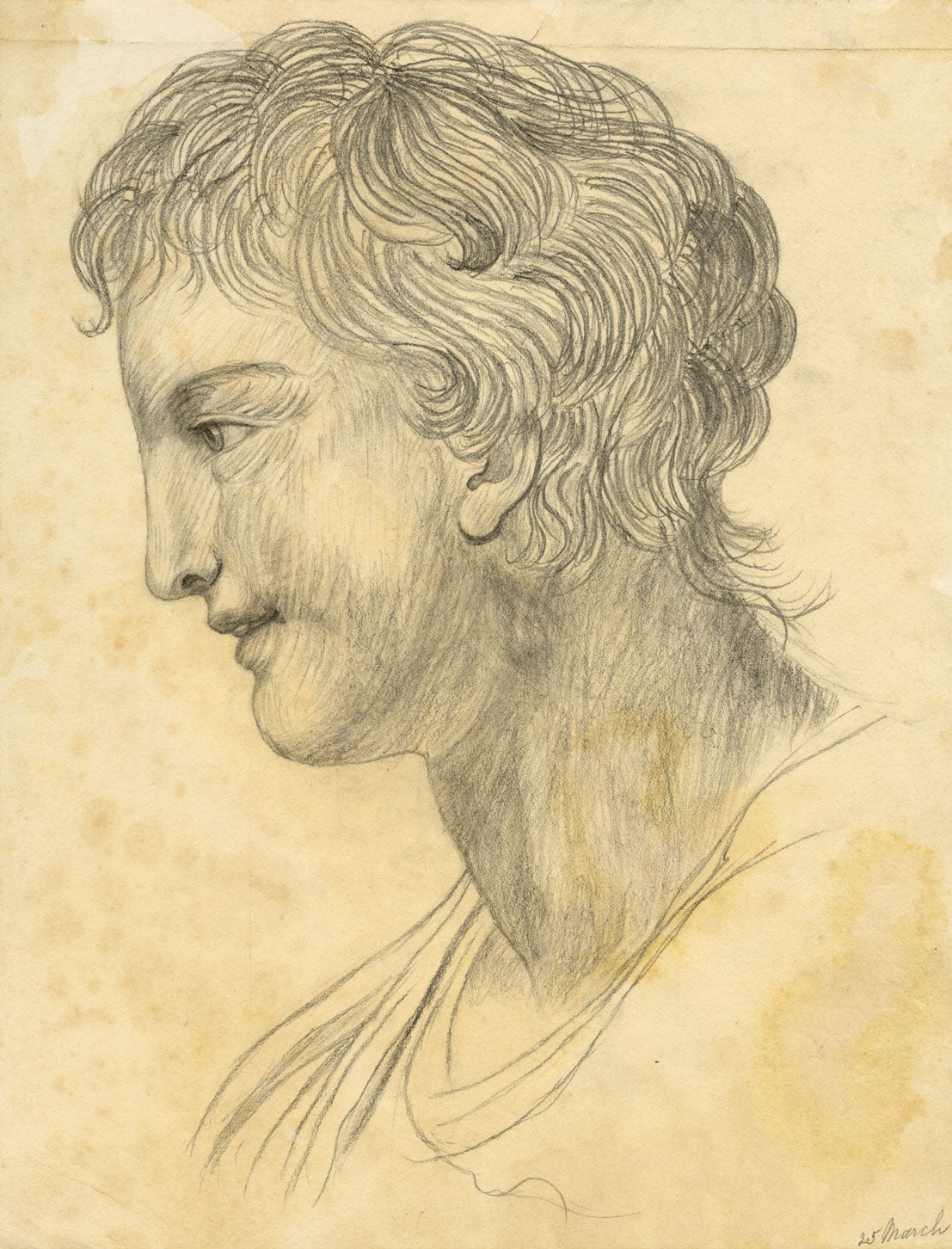 Cornelius Harrison, Profile Portrait Head – Original c.1826 graphite drawing