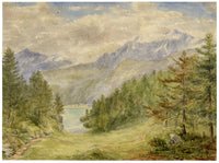Anne G. Salter, Lago alpino, Svizzera – Dipinto originale ad acquerello del 1889 circa