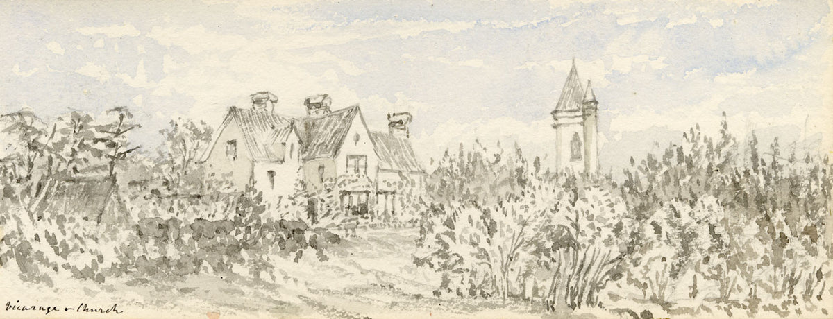 Emily Bruce, St Matthews Church & Vicarage, Blackmoor,Hampshire–1889 watercolour