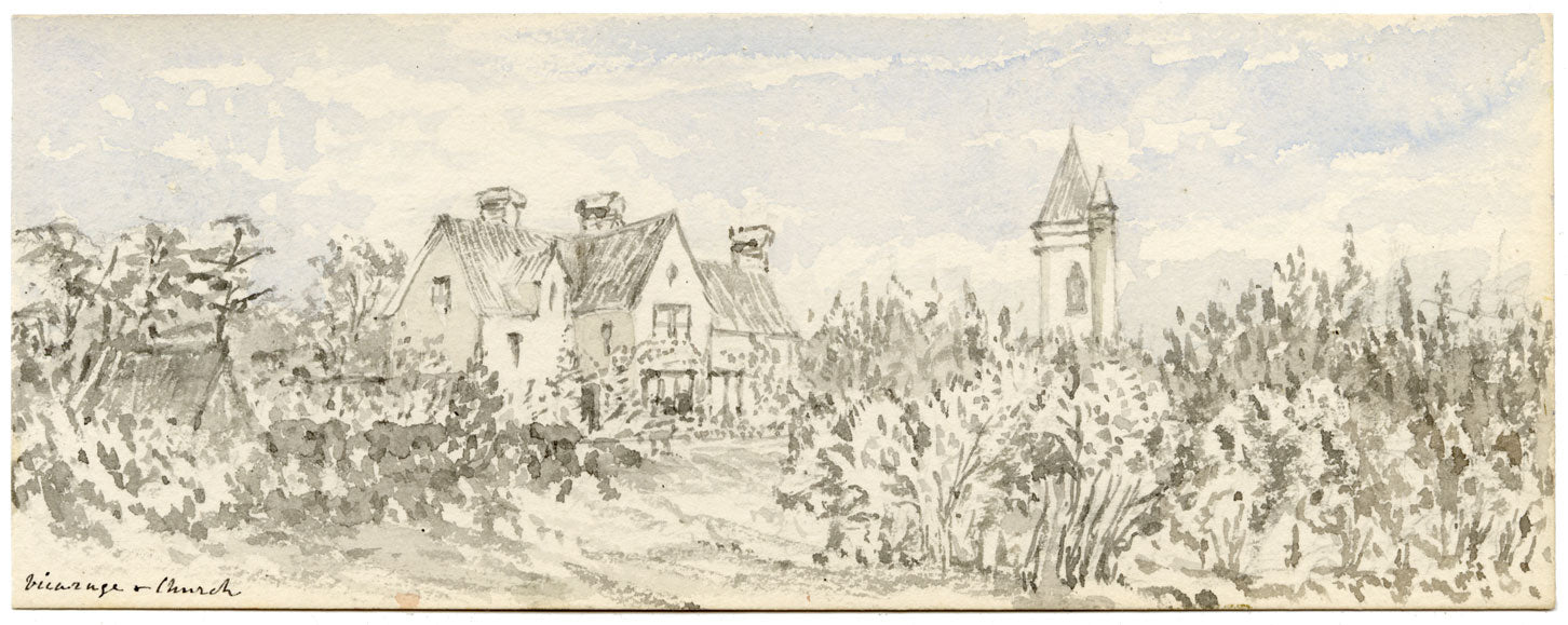 Emily Bruce, St Matthews Church & Vicarage, Blackmoor,Hampshire–1889 watercolour