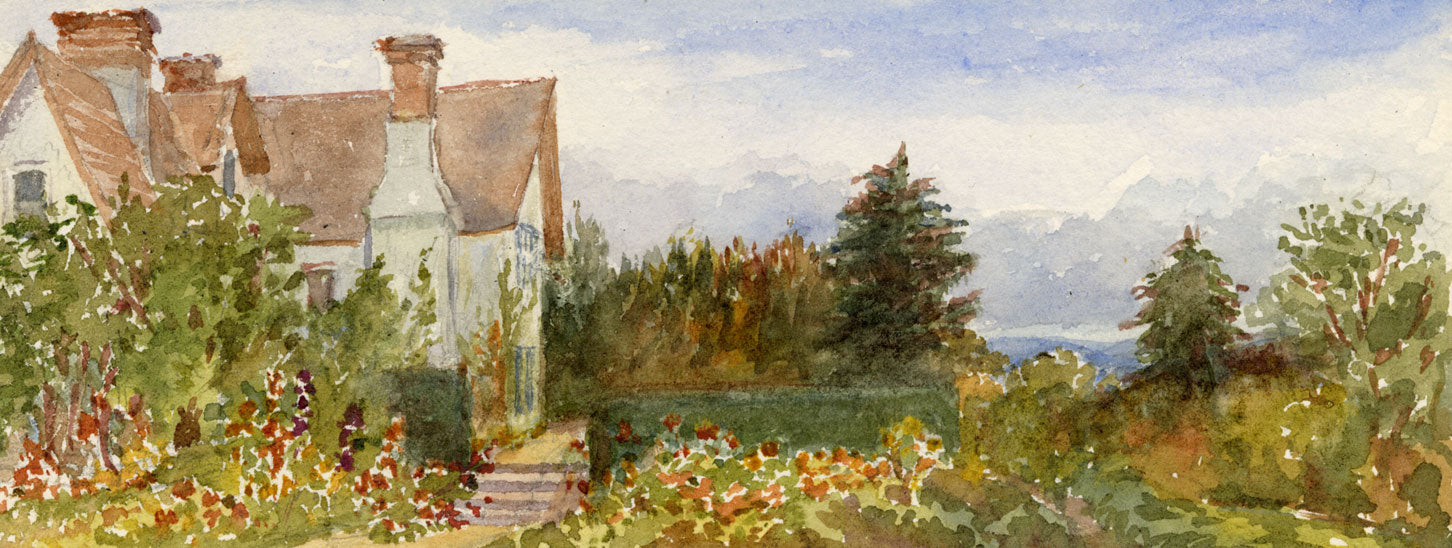 Emily Bruce, Blackmoor Vicarage from Garden, Hampshire – 1889 watercolour