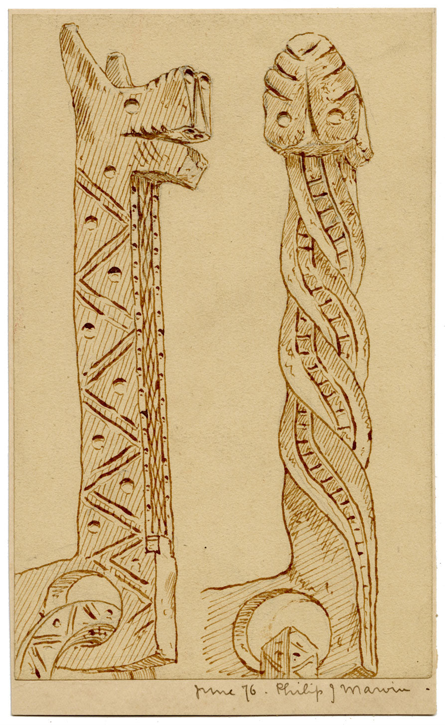 Philip J. Marvin, Iron Work, Palazzo Pubblico, Siena, Italy – 1876 ink drawing
