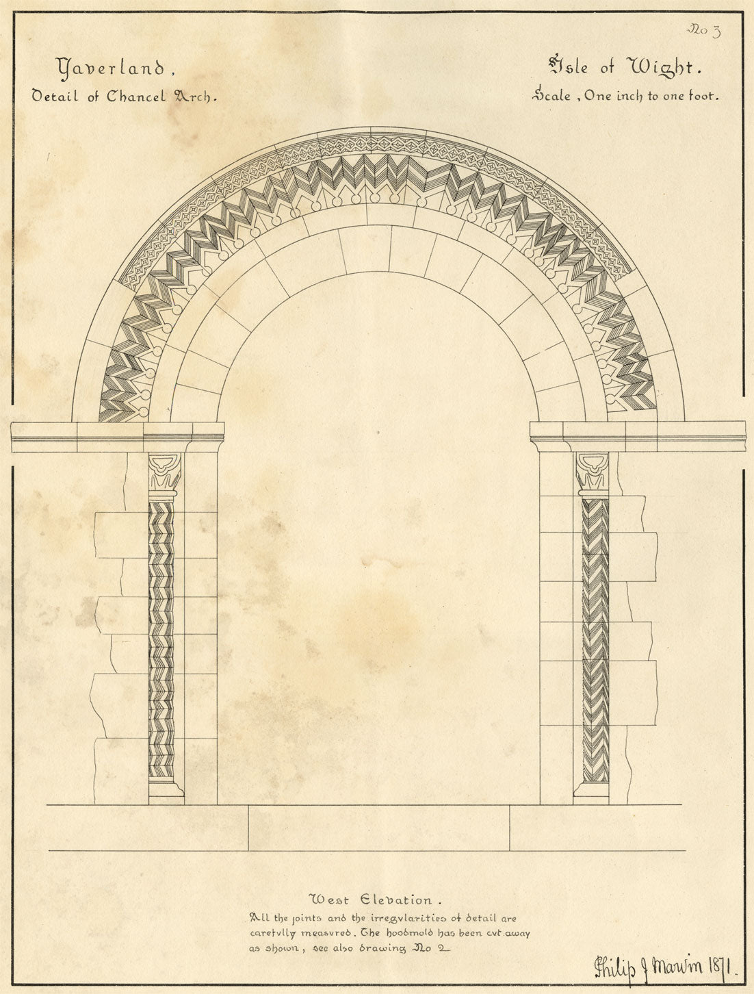 Philip J. Marvin, Yaverland Church, Isle of Wight – 1871 architectural drawing