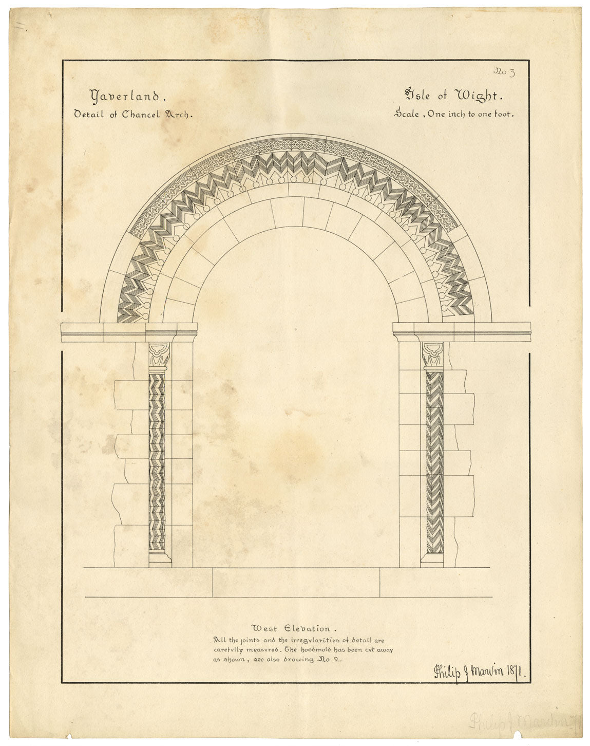 Philip J. Marvin, Chiesa di Yaverland, Isola di Wight – disegno architettonico del 1871