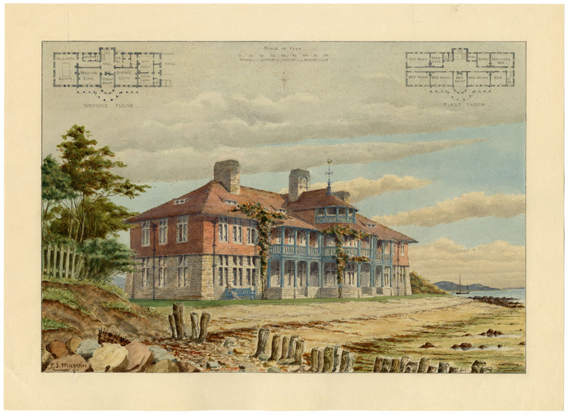 Philip J. Marvin, Arts &amp; Crafts House Design, Isola di Wight – acquerello del 1880 circa