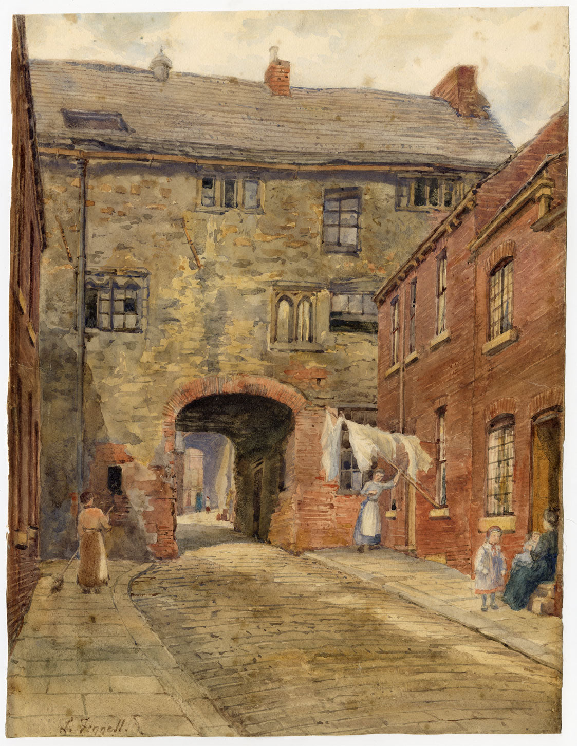 Louisa Fennell, Cock and Swan Yard, Wakefield – late C19th watercolour painting