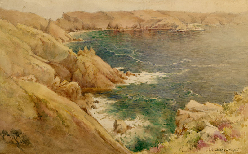 Ethel Sophia Cheeswright, Cliff View, Sark – early C20th watercolour painting