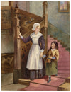 A.F. Busk, Maid with Young Girl on Staircase – 1875 watercolour painting