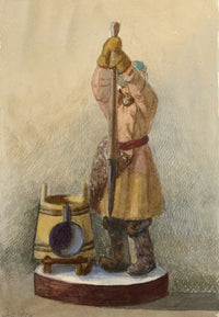 A.F. Busk, Ice Fishing Figurine – Original 1874 watercolour painting