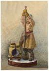 A.F. Busk, Ice Fishing Figurine – Original 1874 watercolour painting