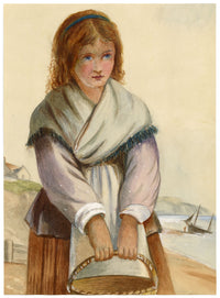 A.F. Busk, Fishergirl on the Beach – Original 1870s watercolour painting