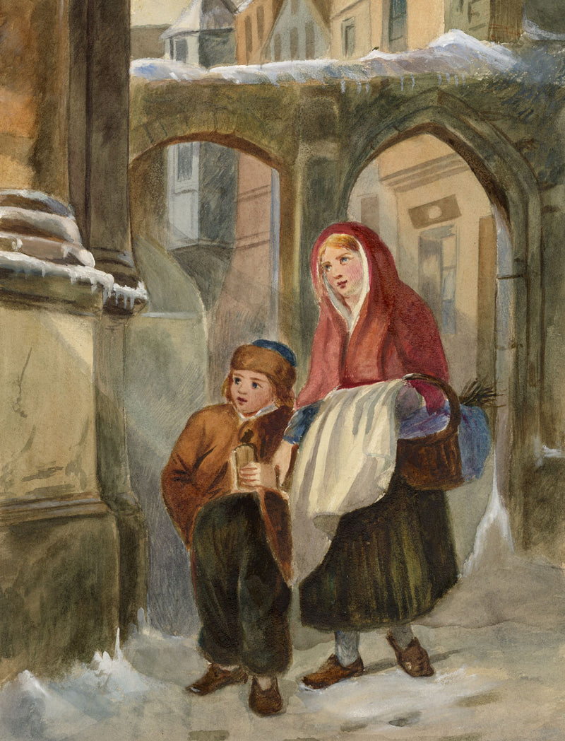 A.F. Busk, Children on a London Street – Original 1873 watercolour painting