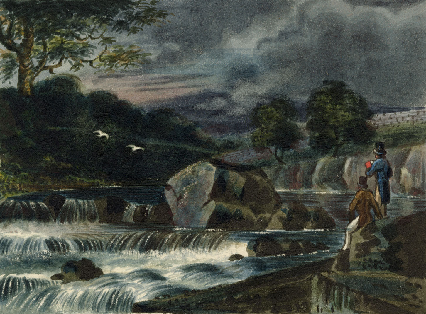R.J. Blesard, Ghaistrill's Strid above Linton Bridge, Craven – 1833 watercolour
