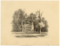 JM Taylor, Iglesia de Yaverland, Isla de Wight – dibujo a grafito de mediados del siglo XIX