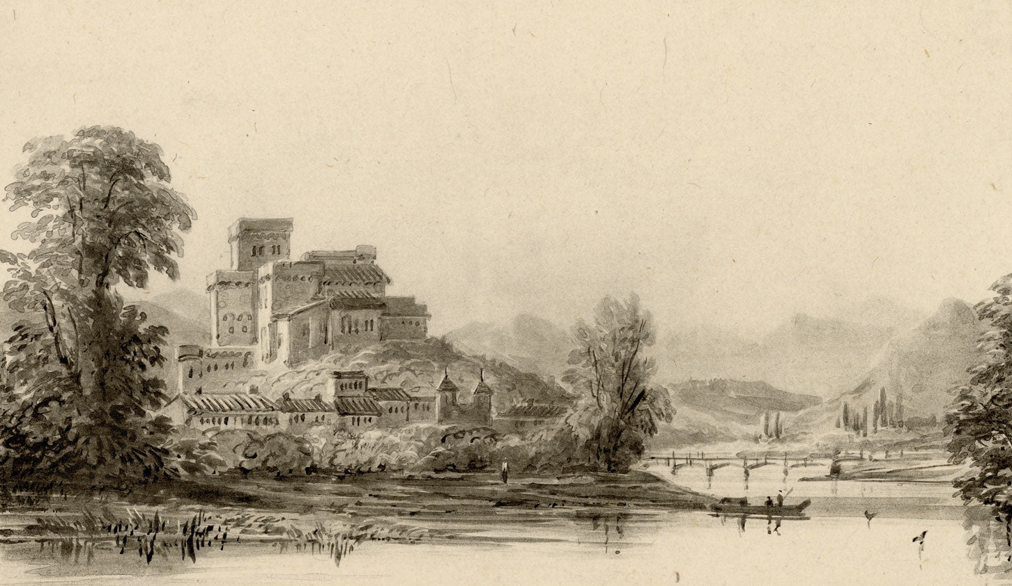 Continental River Landscape – Original mid-19th-century lithograph print