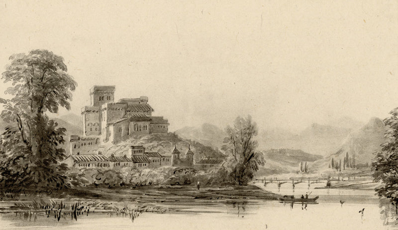 Continental River Landscape – Original mid-19th-century lithograph print